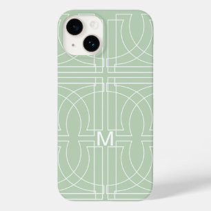 Coque Pour iPhone 14 Motif géométrique moderne Sage vert Monogramme