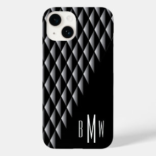 Coque Pour iPhone 14 Motif géométrique noir Monogrammé