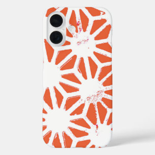 Coques iPhone 16 Motif géométrique orange et blanc