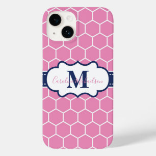 Coque Pour iPhone 14 Motif géométrique rose et marine