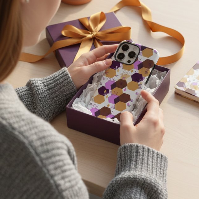 Coques Case-Mate iPhone Motif géométrique simple artistique violet et or (Créateur téléchargé)