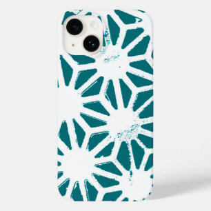 Coque Pour iPhone 14 motif géométrique turquoise et blanc
