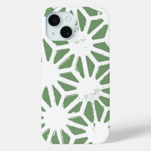 Coque Pour iPhone 15 Motif géométrique vert olive et blanc