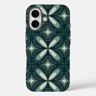 Coques iPhone 16 Motif géométrique vert rétro