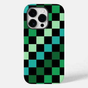 Coque Pour iPhone 14 Pro Motif Gingham à Carreaux Verts et Bleus