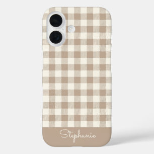 Coques iPhone 16 Motif Gingham Carreaux Vichy Neutre Nom