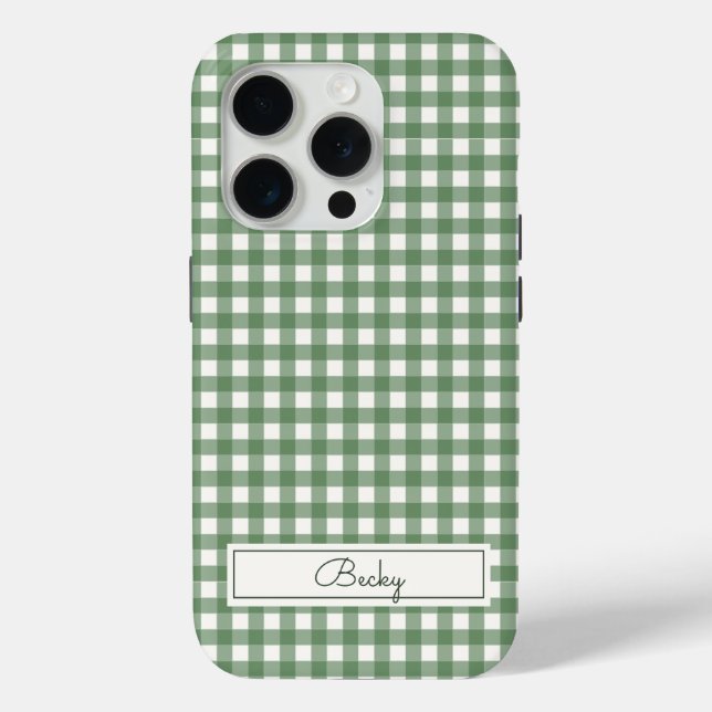 Coques Case-Mate iPhone Motif Gingham Vert avec Nom (Verso)