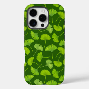 Coques iPhone 16 Pro Motif Ginkgo sur vert foncé