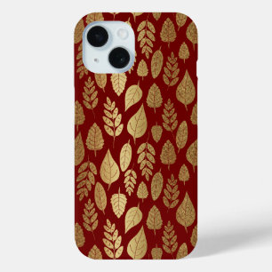 Coque Pour iPhone 15 Motif Gold et Red Leaf