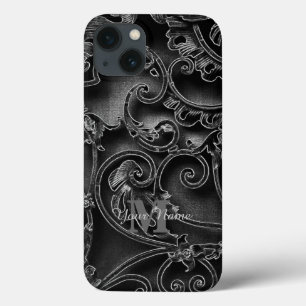 iPhone 13 Coque Motif gothique noir monogramme personnalisé