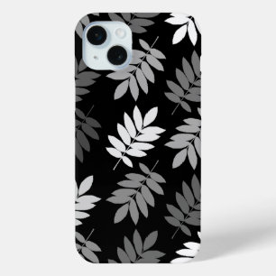 Coque iPhone 15 Mini Motif Grande Feuille Elder Noir Blanc Gris