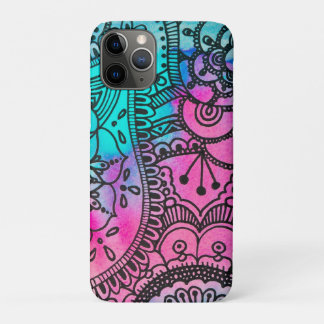 Coque iPhone 11 Pro Motif hippie - Aqua et rose par Megaflora