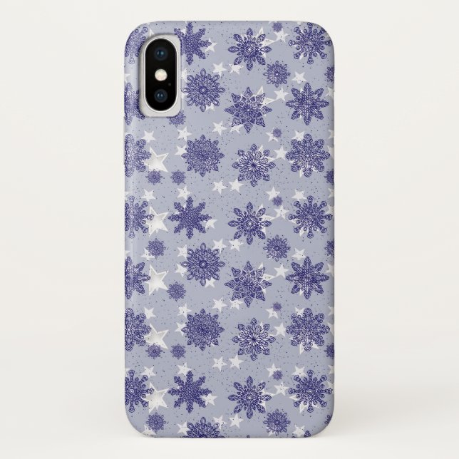 Coques Case-Mate iPhone Motif Holiday Blue Snowflake Winter Chic (Dos)