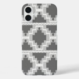 Coques iPhone 16 Plus Motif Ikat Aztec - gris foncé et clair / gris