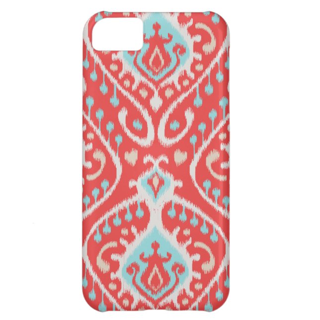 Coques Case-Mate iPhone Motif ikat vibrant en rouge et turquoise (Dos)