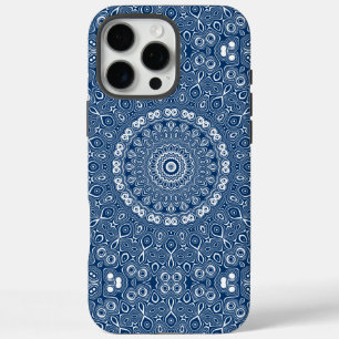 Coques iPhone 16 Pro Max Motif Indigo Blue Mandala