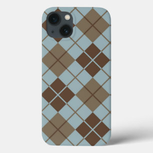 iPhone 13 Case Motif Jacquard en bleu et Taupe