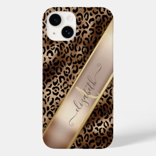 Coque Pour iPhone 14 Motif Léopard Chic Bronze Noir Monogramme