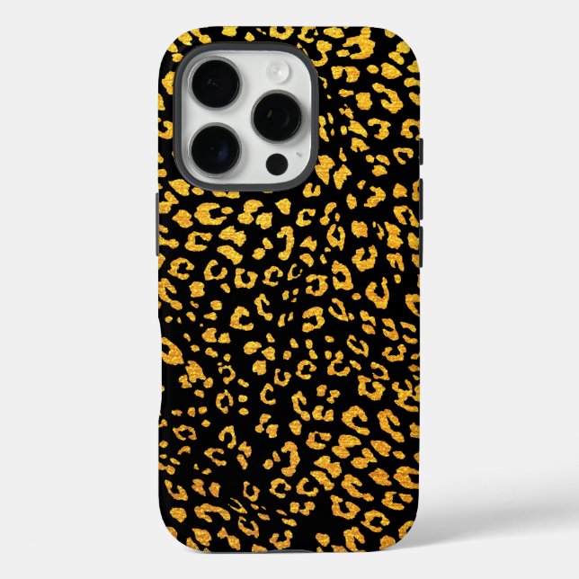 Coques Case-Mate iPhone Motif Leopard métal or sur noir (Verso)