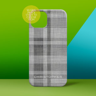 Coques iPhone 16 Motif Lin Moderne Plaid Nom personnalisé