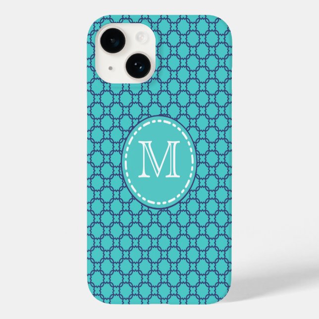 Coques Case-Mate iPhone Motif marocain turquoise et bleu - Monogramme (Verso)