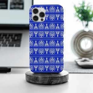 Coque iPhone 15 Pro Max Motif Méditerranéen Arabesque Grec Bleu