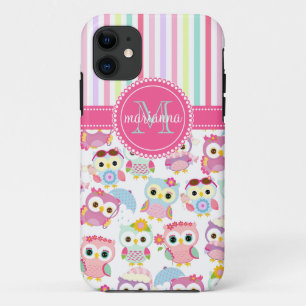 Coques Pour iPhone Motif mignon de hiboux roses Girly personnalisé
