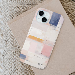Coque Pour iPhone 15 Motif Moderne Abstrait de Pastel avec Monogramme