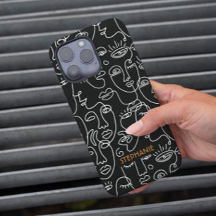 Coques iPhone 16 Pro Motif moderne Black White Face Line Personnalisé