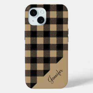 Coque Pour iPhone 15 Motif moderne Buffalo Beige Plaid Check