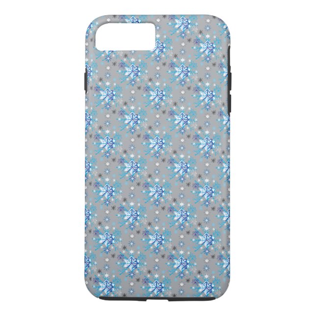 Coques Case-Mate iPhone Motif moderne gris et bleu Holiday Snowflakes (Dos)