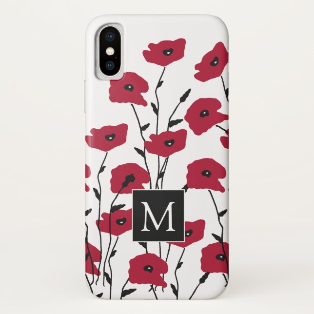 Coques Case-Mate iPhone Motif moderne Monogram Poppies (Dos)