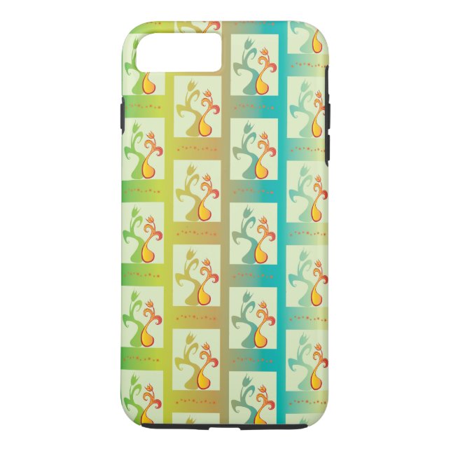 Coques Case-Mate iPhone Motif moderne vert, jaune et bleu Tulip Couple (Dos)