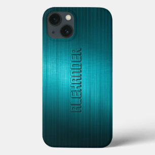 iPhone 13 Case Motif-Monogramme 2 en métal bleu turquoise