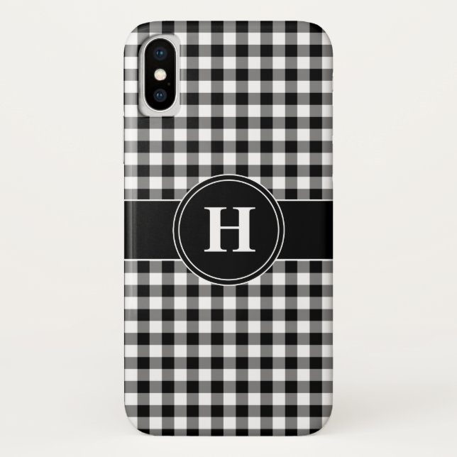 Coques Case-Mate iPhone Motif Monogramme de chèques en noir et blanc (Dos)