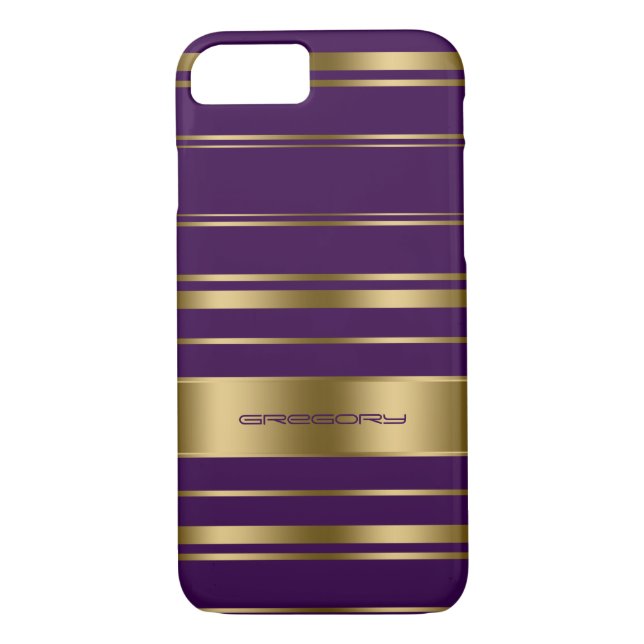 Coques Case-Mate iPhone Motif Monogramme Gold & Purple Stripes (Dos)