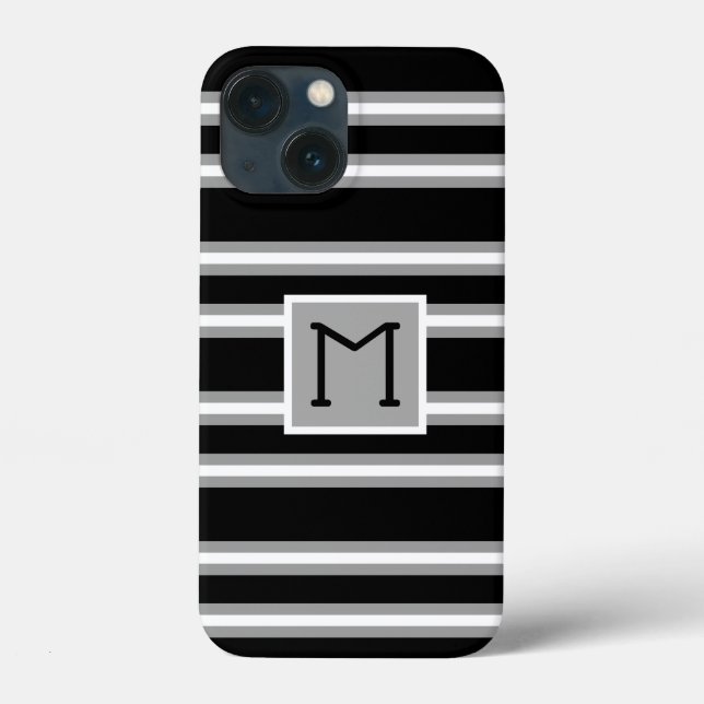 Coques Case-Mate iPhone Motif Monogramme moderne Gris noir blanc (Verso)