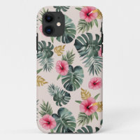 Motif Monstera et Hibiscus