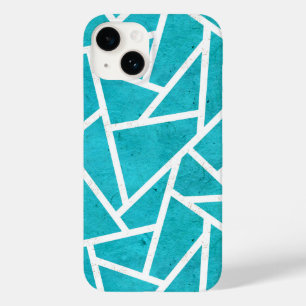 Coque Pour iPhone 14 Motif mosaïque bleu-vert et blanc