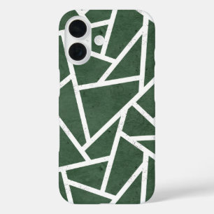 Coques iPhone 16 Motif mosaïque vert et blanc