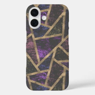 Coques iPhone 16 Motif mosaïque violet et or