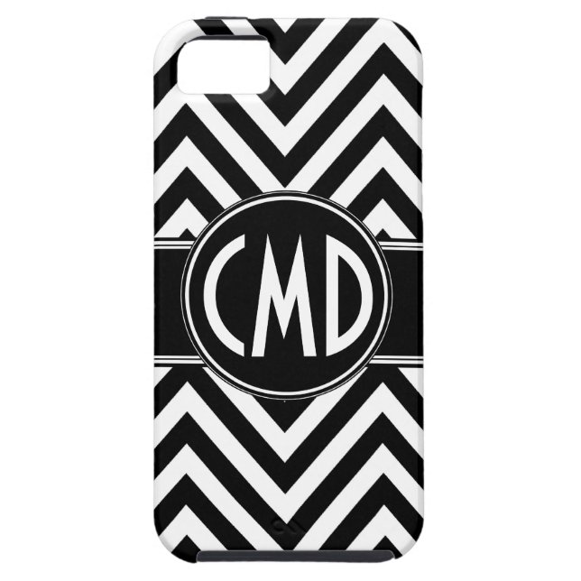 COQUES Case-Mate iPhone MOTIF NOIR DE CHEVRON VOS INITIALES DE MONOGRAMME (Dos)