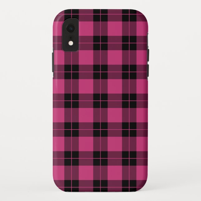 Coques Case-Mate iPhone Motif noir magenta moderne de plaid (Dos)