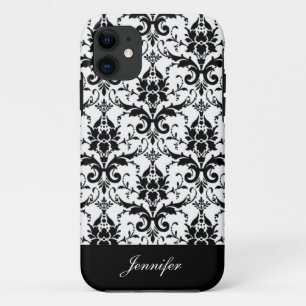 Coque Case-Mate Pour iPhone Motif noir vintage de damassé avec la frontière de
