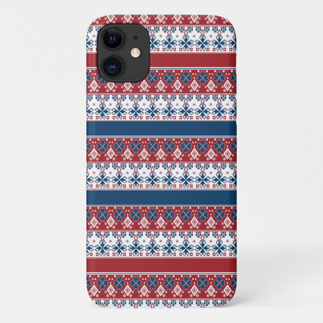 Coques Case-Mate iPhone Motif norvégien rayé bleu rouge (Dos)