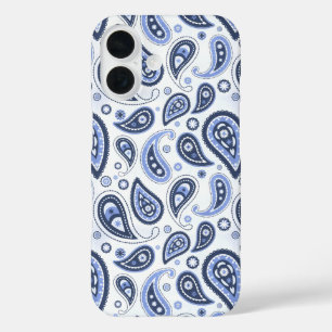 Coques iPhone 16 Motif Paisley Bleu