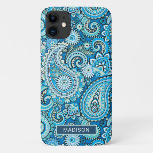 Case-Mate iPhone Case Motif Paisley Bleu Moderne Nom Personnalisé