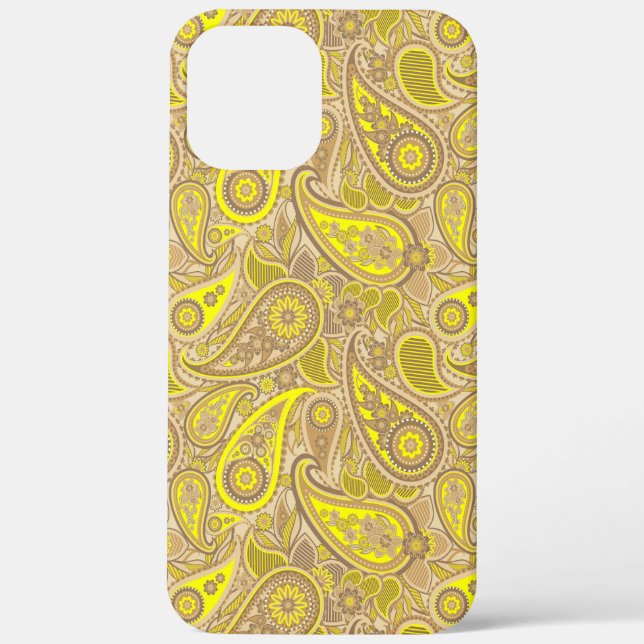 Coques Case-Mate iPhone Motif paisley jaune marron (Verso)