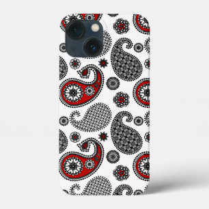 Coques Pour iPhone Motif Paisley, noir, blanc et rouge