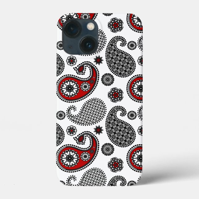 Coques Case-Mate iPhone Motif Paisley, noir, blanc et rouge (Verso)